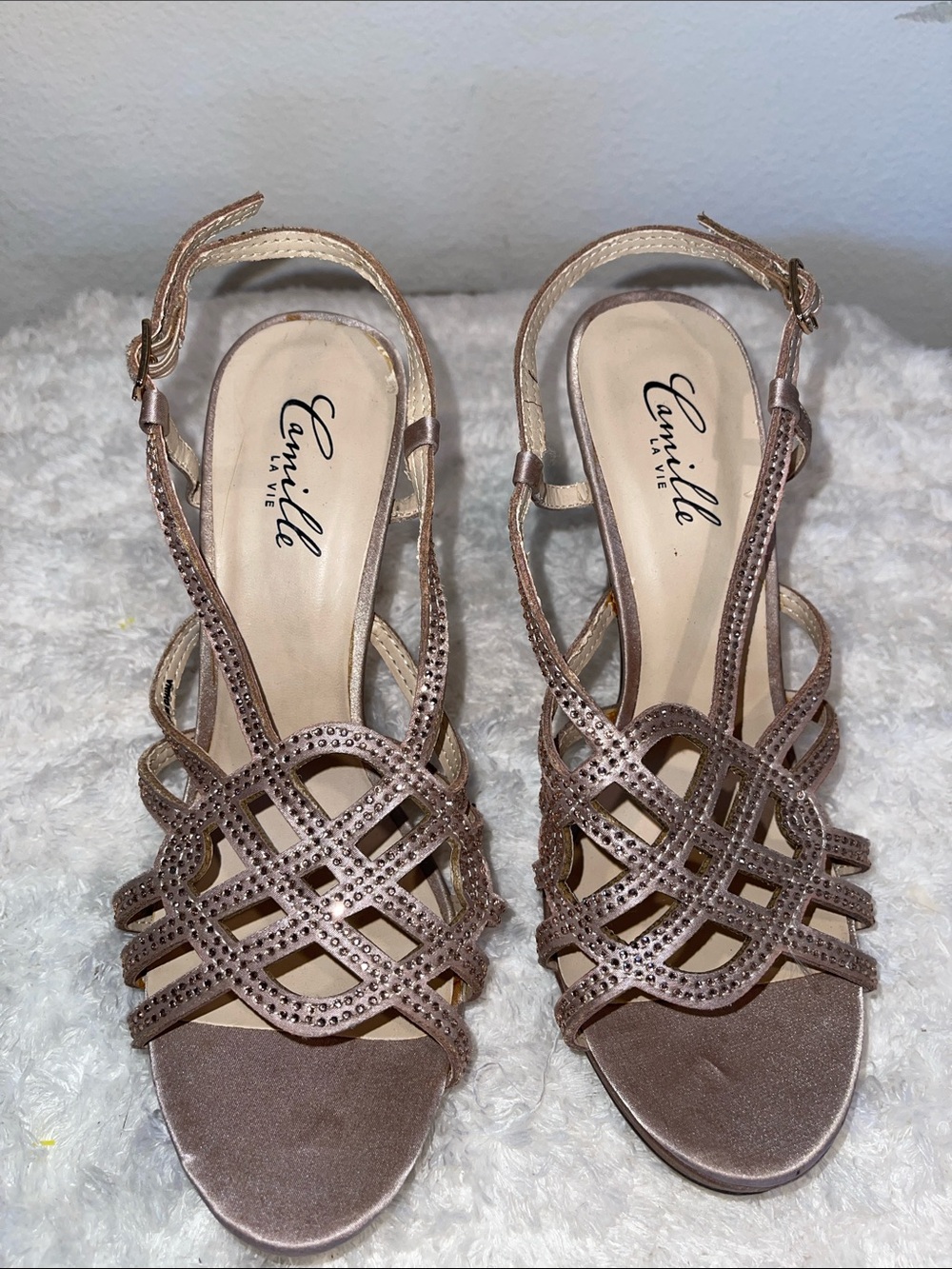 Camille La Vie Rose Gold Strappy Evening Sandals
